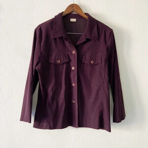 Shacket Retro Shirt Jacket Eggplant Ribbed Textured Button Up  Pockets XL Fall